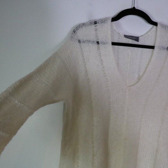 Wooden Ships Open Knit V Neck Sweater Ivory Small Medium Slouchy Wool Mohair - Picture 6 of 7